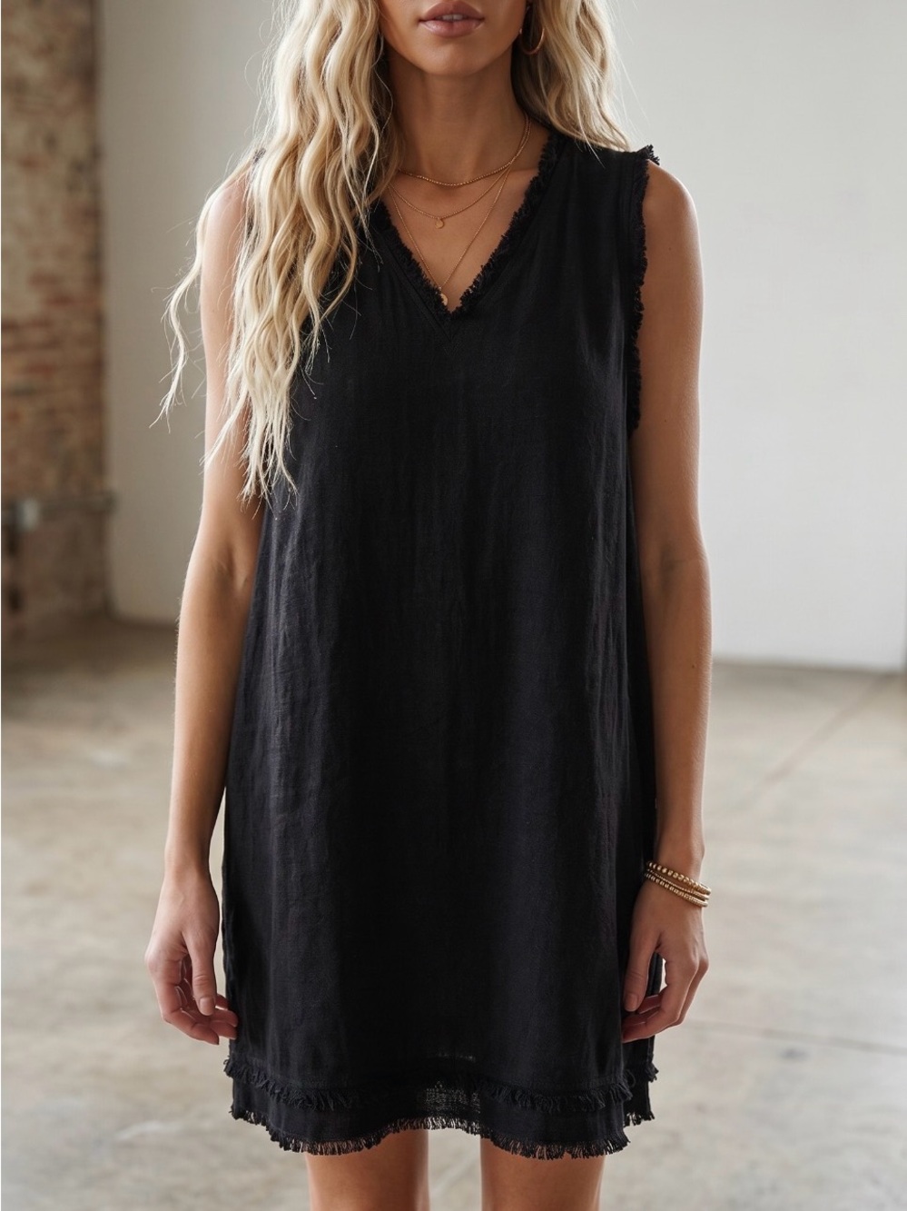 NWT La Miel Frayed Hem Boho Festival V-Neck Dress - Picture 6 of 6